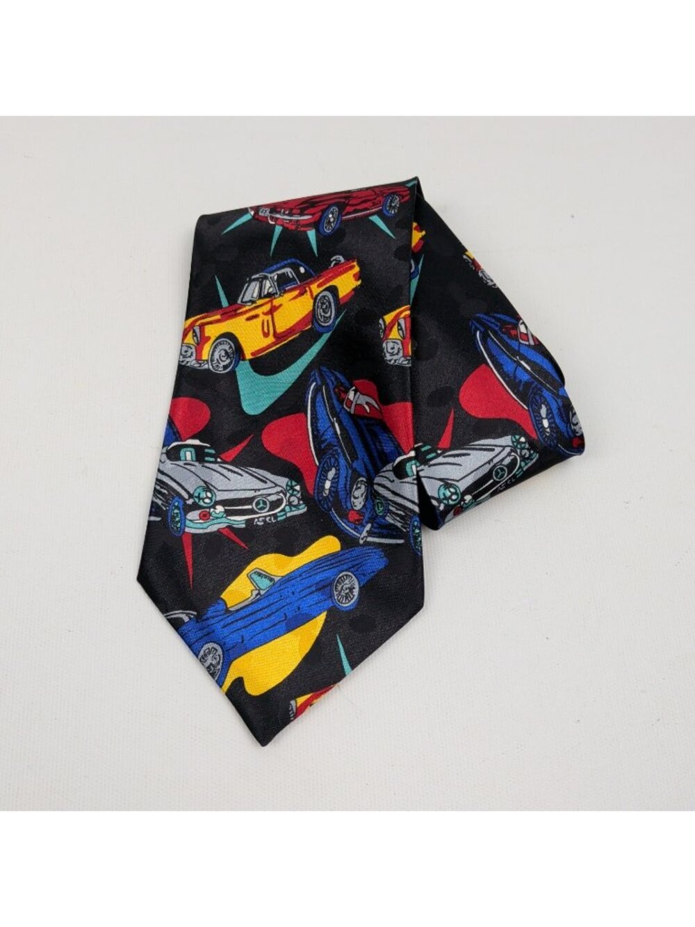 Vintage Dino Romaro Novelty Necktie Center Handmade Silk Racing Car Retro